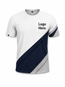 Camiseta Deportiva de Manga Corta para Hombre, Blanca y Azul Marino, Sublimada, de Secado Rápido, Corte Regular, Cuello Redondo, Tejido de Poliéster - Product Image 1