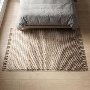 Tapis tissé à la main antidérapant moderne à boucles épaisses effet galet - Tapis de sol texturé neutre en laine crème à brun - Product Image 3