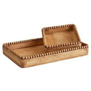 Plateaux de service en bois d'acacia véritable pour la décoration de la maison, plateau décoratif en bois artisanal, design rustique rond, emballage en une seule pièce - Product Image 2