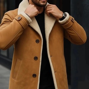 <b>Mens</b> Tan Faux <b>Fur</b> Suede <b>Coat</b> Vintage Style Suede Jacket Warm Winter Outerwear - Product Image 3
