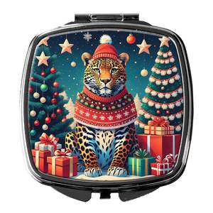 Espejo de maquillaje de viaje compacto de Navidad de leopardo para mujeres y niñas, bolsillo plegable, regalo decorativo de mano, Idea de regalo de Navidad - Product Image 1