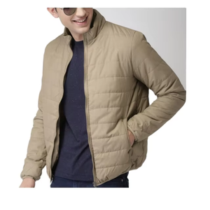 Veste matelassée légère pour homme, couleur beige kaki, col montant, fermeture éclair, manteau d'hiver, fabrication OEM, vêtements d'extérieur décontractés de qualité supérieure - Product Image 1