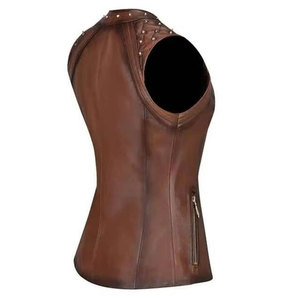 <b>Women</b> Winter Warm Leather Vest Moto Biker Style Waterproof Zipper Closure Customizable Solid Color <b>Sleeveless</b> Outerwear Regular - Product Image 2