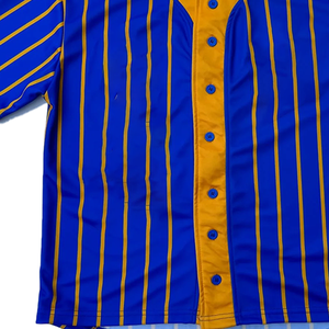 Premium SGRho Gold Pinstripe Jersey Women <b>Baseball</b> Blue Gold Premium Embroidered Greek Apparel Stylish Sporty <b>Baseball</b> Shirt - Product Image 4