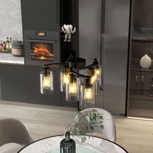 Lampadario a sospensione moderno industriale a 6 luci per sala da pranzo, stile rustico contemporaneo, nero, altezza regolabile - Product Image 4