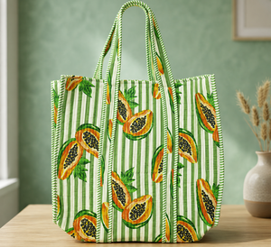 Sac fourre-tout décontracté en coton matelassé à pois bleus, motif frais, style indien durable - Product Image 6