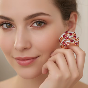 Exquisito Anillo de Varias Hileras con Cristales en Oro Rosa, Joyería para Regalo de Aniversario - Product Image 3