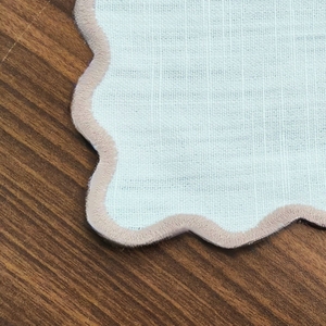 Simple Cotton <b>Table</b> Napkin With Scalloped Edge For Home Decoration Machine Washable Handmade Plain Rectangle Shape - Product Image 1