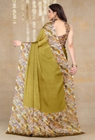 Sari en Georgette de Rayonne Imprimé KV, Traditionnel, Quotidien, Infroissable, Séchage Rapide, Réversible, pour Fêtes et Mariages, Collection Automne