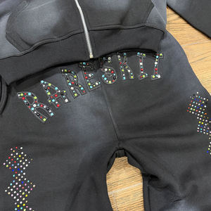 Survêtements pour hommes à prix de gros, faible MOQ, personnalisez votre propre survêtement de sport à fermeture éclair et strass pour hommes - Product Image 2