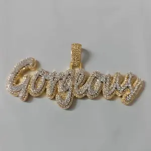 Pendentif personnalisé avec nom glacé en moissanite de Géorgie, en argent sterling 925 plaqué or 14 carats, collier hip-hop, breloque pour femme, diamant Tishya - Product Image 4