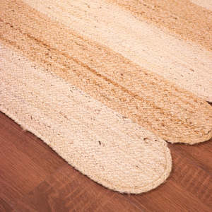 Tapis en jute moderne réversible tressé à la machine, à bords festonnés, écologique, rayé blanc naturel pour la maison et l'hôtel - Product Image 4