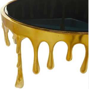 Designer's Modern <b>Round</b> Coffee <b>Table</b> With Brass Drip Base Glass Top Contemporary Living Room Furniture Decorative Metal Design - Product Image 3
