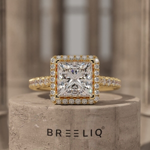 14K White Gold Square Halo Diamond Engagement Ring Princess Cut Center Pave Set <b>Bridal</b> Ring Luxury Wedding Proposal Ring - Product Image 1