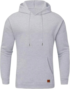 Sudadera con Capucha para Hombre, Color Gris Claro, Corte Regular, Color Sólido, Informal, Tejida, Manga Larga, con Bolsillos, para Otoño - Product Image 1