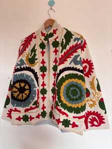 Handmade Suzani Kantha Cotton Jacket: Bohemian Embroidered Outerwear Handmade <b>Coat</b> Floral Embroidered <b>Velvet</b> Jacket - Product Image 2