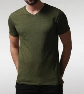 Camiseta de algodón hilado con cuello en V para hombre, estilo casual elegante, corte regular, manga corta, color sólido, 100% algodón/mezcla, 160g, transpirable, ecológica. - Product Image 2