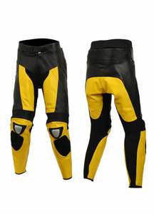 Pantalon en cuir pour moto jaune et noir – Style sport racing - Product Image 1
