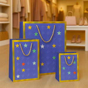 Custom Luxury Paper Gift <b>Bags</b> with Embossed Star Design Foil Stamping and Rope Handles for Boutiques Clothing Stores and Retail - Product Image 6