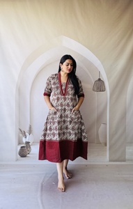 Robe midi en coton ethnique pour femmes, coupe ample, extensible, motif rouge, tenue décontractée, style Inde Pakistan - Product Image 4