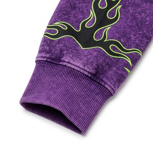<b>Men's</b> <b>Purple</b> Hooded Tracksuit Set Flame Print Streetwear Full Length Drawstring Pockets Regular Fit 100% Cotton Heavyweight 2 1 - Product Image 5