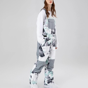 Salopette de ski pour femme, imprimé montagne, imperméable 10 000 mm, polyester isolé 180 g, pantalon de neige avec fermeture éclair -Tex - Product Image 3