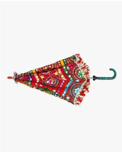 Parapluie décoratif Rajasthani avec broderie traditionnelle et travail de miroir, artisanat culturel fait main, objet de décoration - Product Image 3