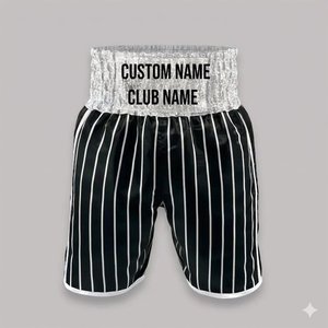 Shorts de boxe verts personnalisés avec nom, ceinture scintillante, rayures fines, en satin, pour le kickboxing, vente en gros, équipement d'entraînement personnalisé - Product Image 2