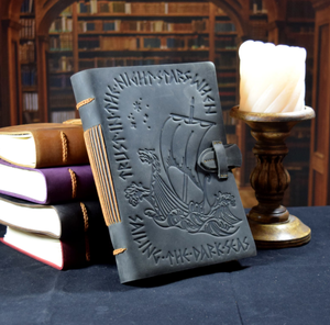 Norse Viking Leather <b>Journal</b> with Embossed Vegvisir Compass Design, <b>Blank</b> Paper - Product Image 1