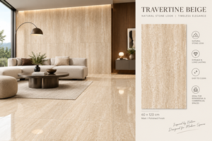 Carrelage en travertin mat commercial Classico Ivory, travertin en porcelaine mat doux, 60x60cm, 60x120cm, 80x160cm, finition mate, antidérapant - Product Image 5