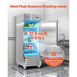 Équipement de réfrigération pour cuisine commerciale, réfrigérateur vertical en acier inoxydable de 29 pouces de large et 22 pieds cubes, porte simple, dégivrage automatique, 4 - Product Image 4