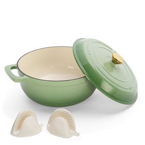 Pentola in Ghisa Smaltata da 5L con Finitura Verde Sfumata e Guanti in Silicone per Piano Cottura a Induzione - Product Image 4