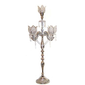 Classic Design Metal Candelabra with Crystal Flower Votive for Home decoration Shiny Finished Handmade Aluminum Tall Candelabra - Product Image 1