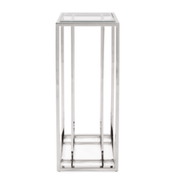 Table console moderne en acier inoxydable avec plateau en verre transparent pour l'entrée de la maison et la décoration de mariage en hôtel