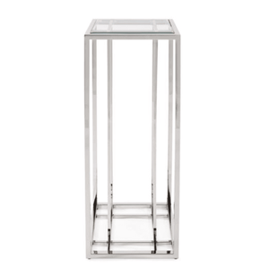Table console moderne en acier inoxydable avec plateau en verre transparent pour l'entrée de la maison et la décoration de mariage en hôtel - Product Image 1