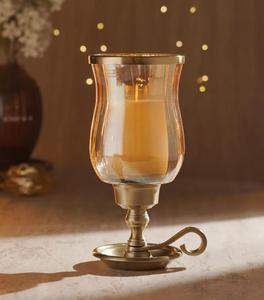 <b>Brass</b> <b>Candlestick</b> Holder with Glass Shade Heat Resistant Home Decoration - Product Image 1