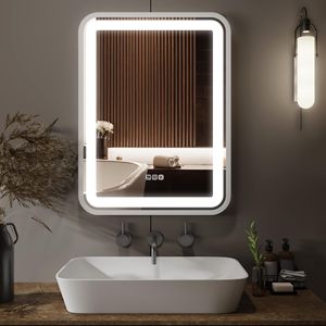Specchio da Bagno LED Intelligente con Luce 32x24, Specchio per Trucco con Cornice, 3 Temperature di Colore, Dimmerabile, da Parete o Lavabo [U] - Product Image 1