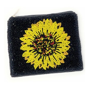 Porte-monnaie en tissu à motif tournesol, orné de perles, avec fermeture éclair, fait main, mini pochette de luxe pour collection de pièces de monnaie, usage polyvalent - Product Image 3
