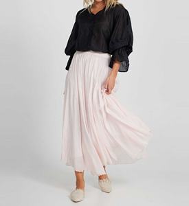 กระโปรงผู้หญิงไซส์ใหญ่สีขาวลำลอง ผ้าไหมคอตตอนเนื้อนุ่มสบาย เอวยางยืด ชายกระโปรงทรงผ้าเช็ดหน้า ดีไซน์ทรงเอไลน์ - Product Image 5