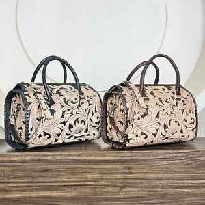 Bolso de Viaje de Cuero Vacuno Genuino con Diseño Floral, Hecho a Mano, Elegante, Tipo Bandolera, para Fin de Semana, Unisex, Superventas - Product Image 5