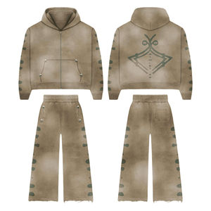 Survêtement unisexe à capuche, manches longues, fermeture éclair, imprimé géométrique, coupe ample, décontracté, automne, 100 % polyester, respirant, taille adulte - Product Image 6