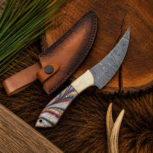 Custom Handmade Damascus Steel Skinning Hunting <b>Knife</b> with Resin & <b>Bone</b> <b>Handle</b>, Full Tang Fixed Blade Outdoor Camping Survival - Product Image 5