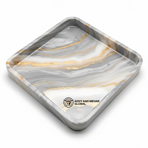 Bandeja de Almacenamiento Cuadrada Moderna de Resina al por Mayor, Plato Decorativo Personalizado con Diseño de Mármol Gris, Artesanía de Resina Premium para Empresas - Product Image 1
