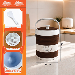 Seau à riz en plastique de qualité alimentaire Nandos Premium 8L brun foncé, surface durable anti-rayures, double couche thermique, écologique - Product Image 4