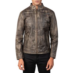 Chaqueta de Motociclista de Cuero Genuino Lavado para Hombre, Cortavientos, con Cuello Alto y Cremallera, para Otoño - Product Image 5