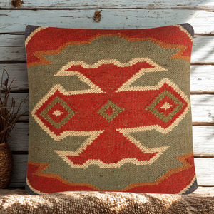 Coussin de siège et de dossier en laine et jute tissé à la main, style rustique élégant, motif multicolore, pour chaise de maison, d'hôtel ou de bureau - Product Image 2
