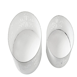 Ensemble de 2 porte-bougies votives en métal blanc vieilli motif flocon de neige, porte-bougies votives de Noël motif flocon de neige - Product Image 3