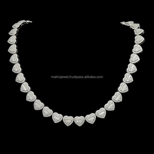 <b>Iced</b> <b>Out</b> 925 Silver Moissanite Necklace Hip Hop Jewelry Baguette Cut Diamond Heart Shape Tennis Necklace <b>Chain</b> - Product Image 2