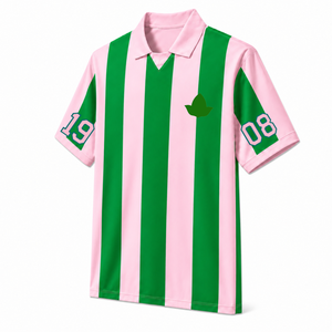 Maillot de football personnalisé Alpha Kapa Alpha, manches courtes, logo sur le devant, chemise en polyester rayée verte et rose pour femme - Product Image 2