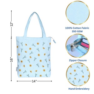 Sac fourre-tout brodé « Sunflower Bliss » en toile de coton fleurie fait main pour femme – Offre spéciale - Product Image 3